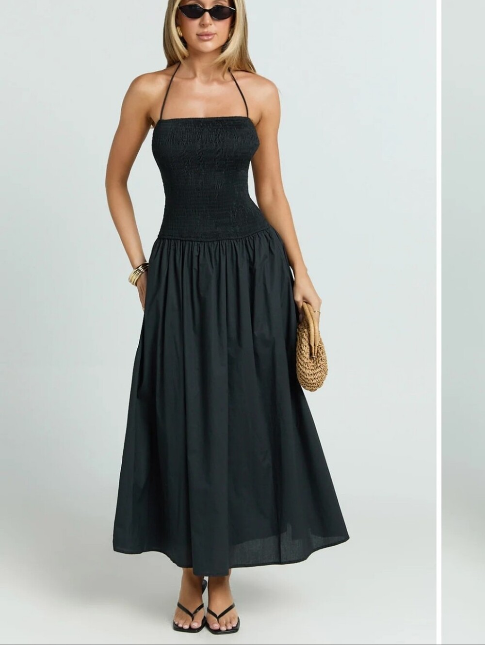 RUMOR BY SHOWPO LITA   Black Halter Smocked TOP  Midi Dress SIZE 10 NEW